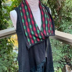 Lanvie lightweight Christmas cardigan sweater vest cascade zipper front tunic S